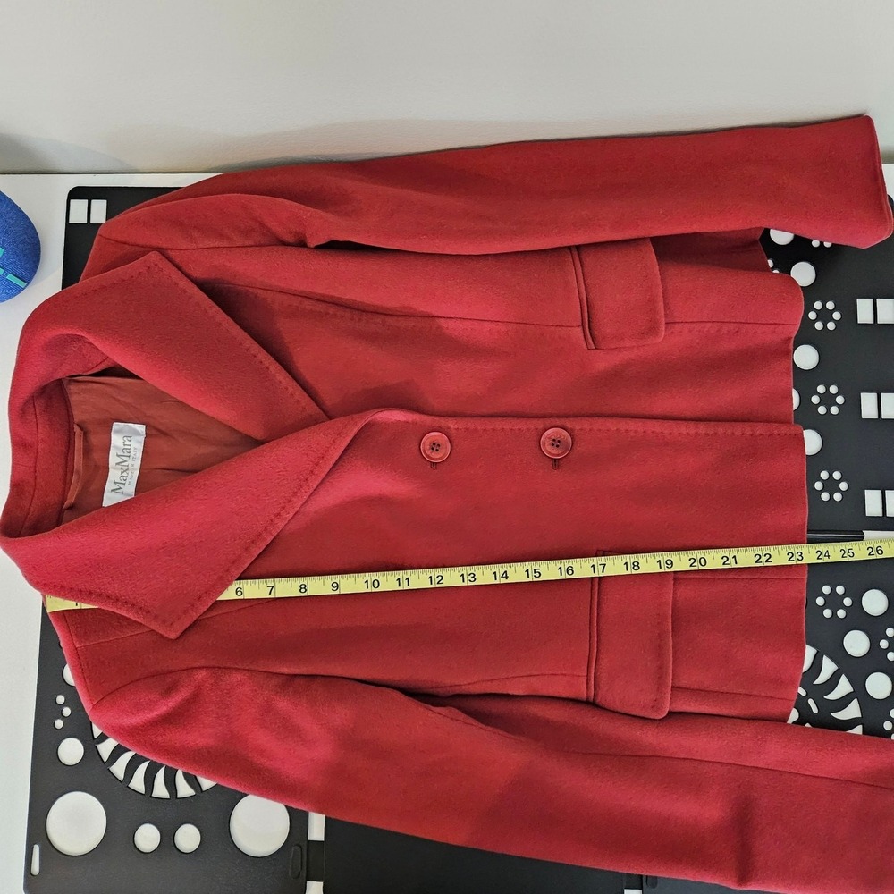 Max Mara Red Wool Fall Winter Blazer Jacket Elbow Patches Women's 8 | FLAW - Picture 10 of 16